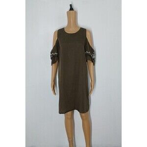 Signiture Studio Women's Medium Cold Shoulder Dress Beachy Boho Peasant Green